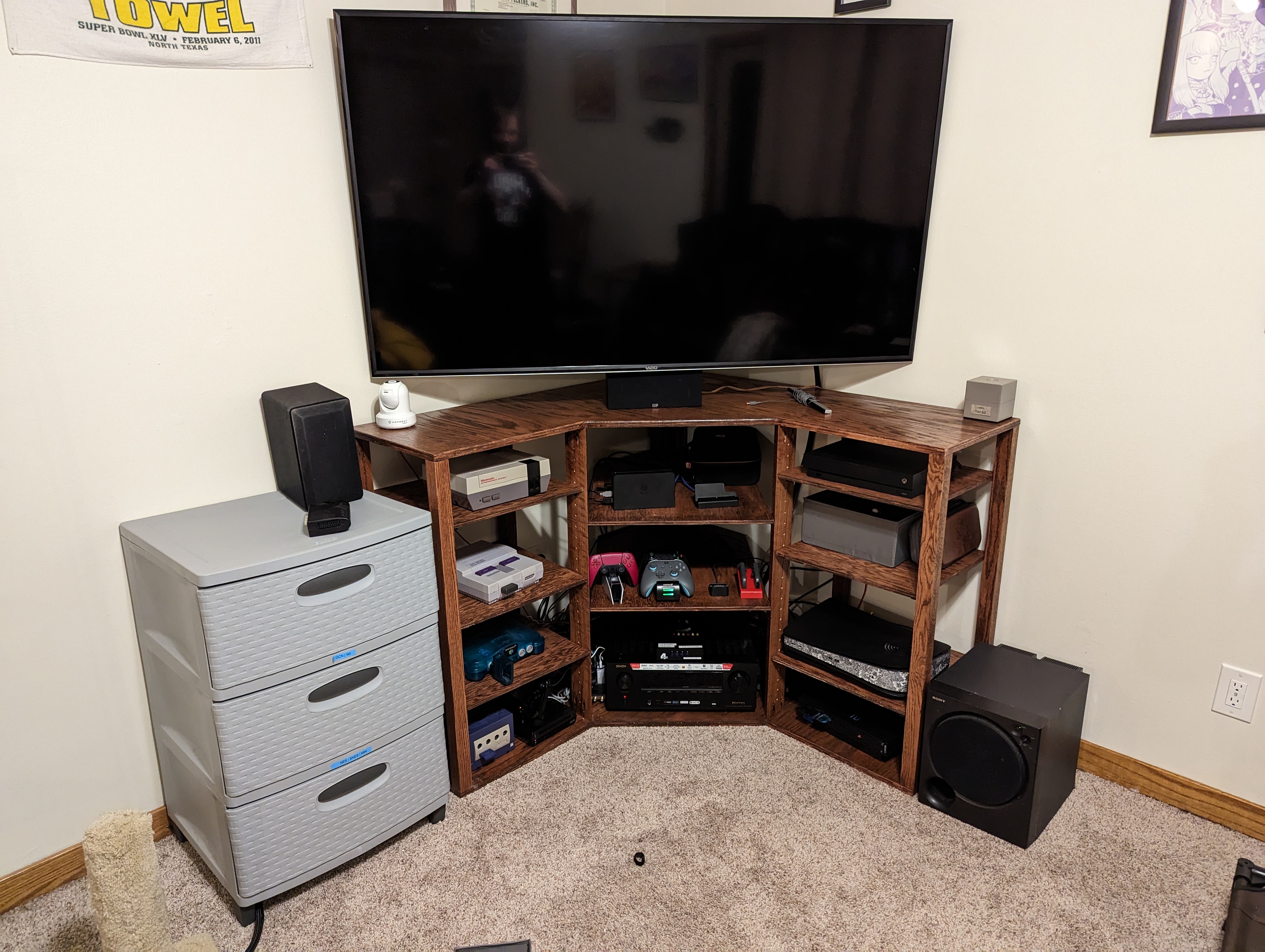 Finished corner entertainment center